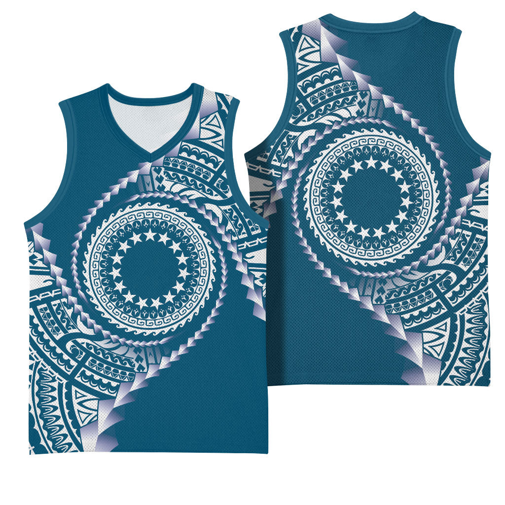 Cook Islands Gospel Day Basketball Jersey Blue Tribal Curves