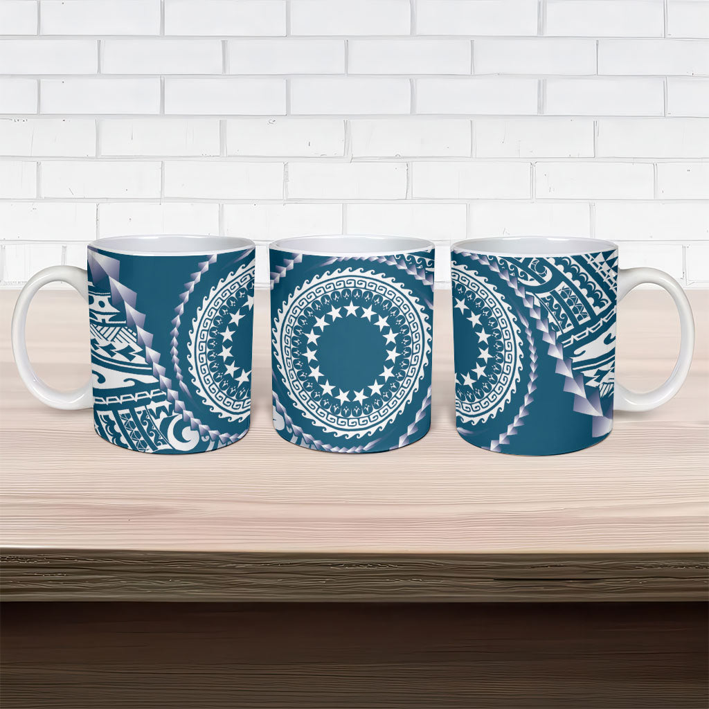 Cook Islands Gospel Day Ceramic Mug Blue Tribal Curves