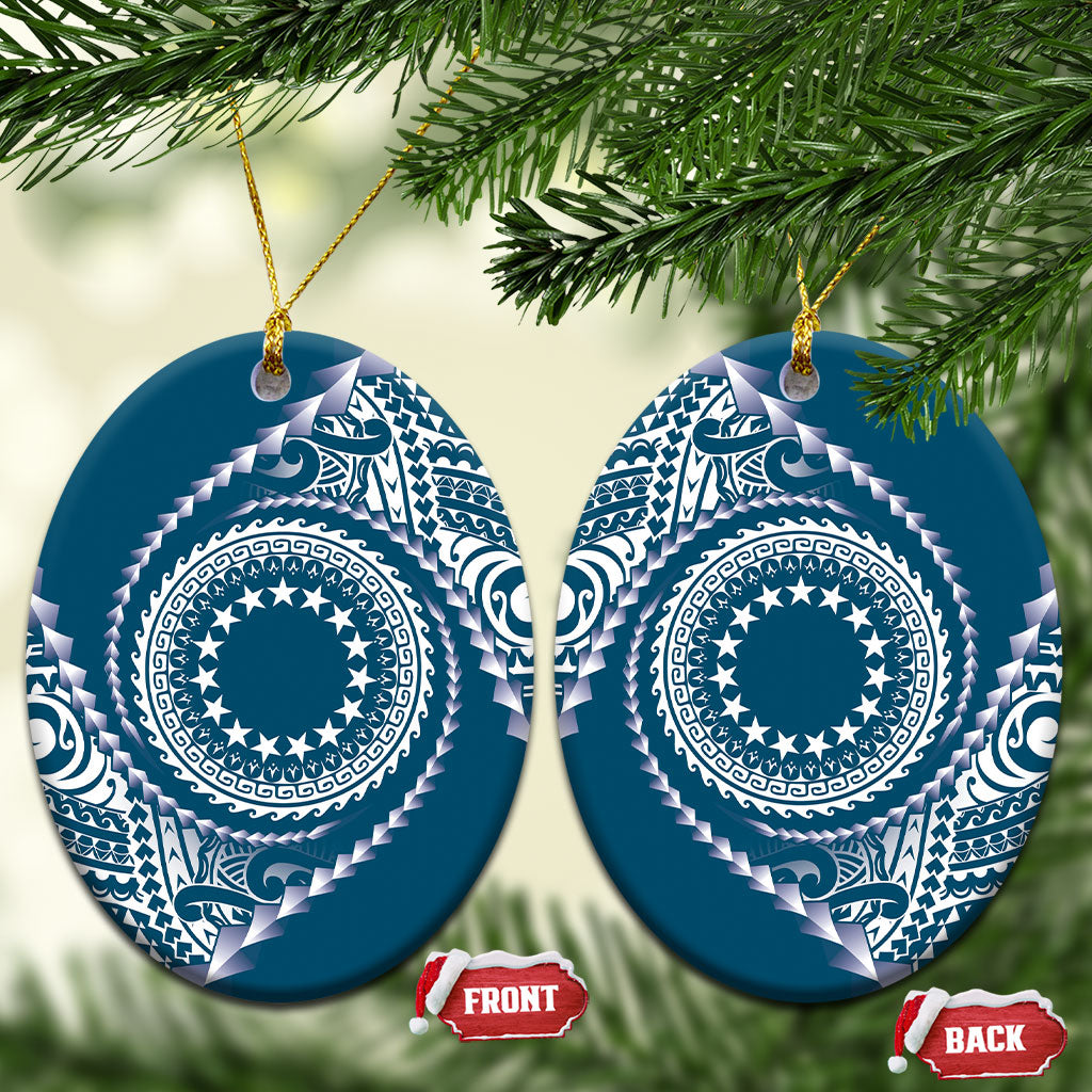 Cook Islands Gospel Day Ceramic Ornament Blue Tribal Curves