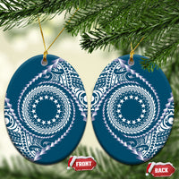 Cook Islands Gospel Day Ceramic Ornament Blue Tribal Curves