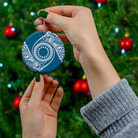 Cook Islands Gospel Day Ceramic Ornament Blue Tribal Curves
