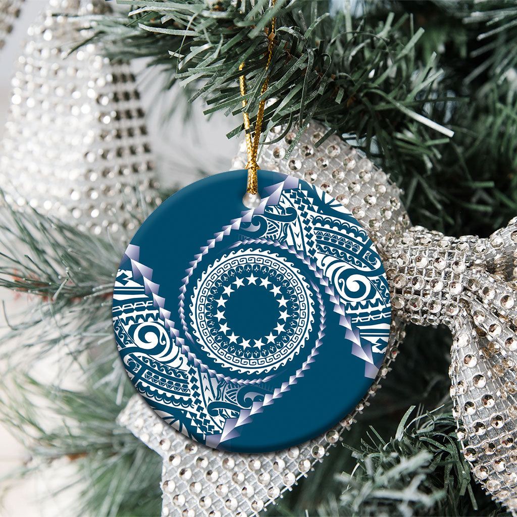 Cook Islands Gospel Day Ceramic Ornament Blue Tribal Curves