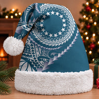 Cook Islands Gospel Day Christmas Santa Hat Blue Tribal Curves LT05 With Fur Blue - Polynesian Pride