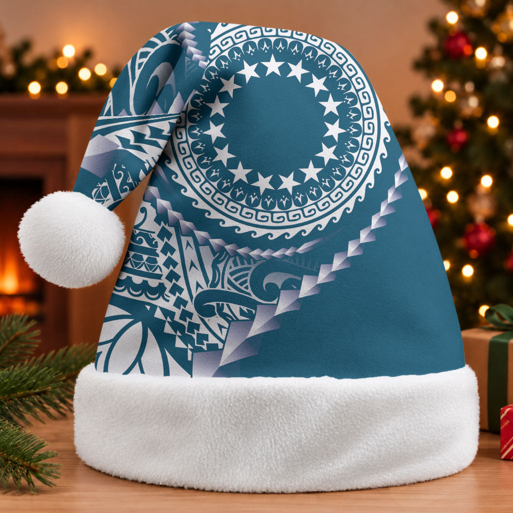 Cook Islands Gospel Day Christmas Santa Hat Blue Tribal Curves LT05 Without Fur Blue - Polynesian Pride