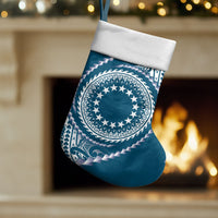 Cook Islands Gospel Day Christmas Stocking Blue Tribal Curves