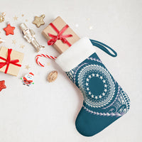 Cook Islands Gospel Day Christmas Stocking Blue Tribal Curves