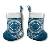 Cook Islands Gospel Day Christmas Stocking Blue Tribal Curves
