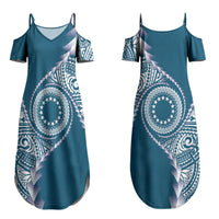 Cook Islands Gospel Day Couples Matching Summer Maxi Dress and Hawaiian Shirt Blue Tribal Curves LT05 - Polynesian Pride