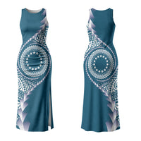 Cook Islands Gospel Day Couples Matching Tank Maxi Dress and Hawaiian Shirt Blue Tribal Curves LT05 - Polynesian Pride