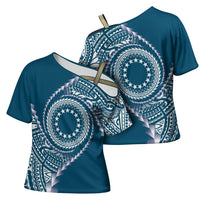 Cook Islands Gospel Day Cross Shoulder Shirt Blue Tribal Curves LT05 - Polynesian Pride