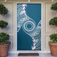 Cook Islands Gospel Day Door Cover Blue Tribal Curves LT05 Blue - Polynesian Pride