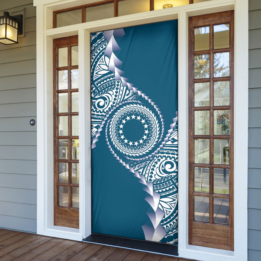 Cook Islands Gospel Day Door Cover Blue Tribal Curves LT05 - Polynesian Pride