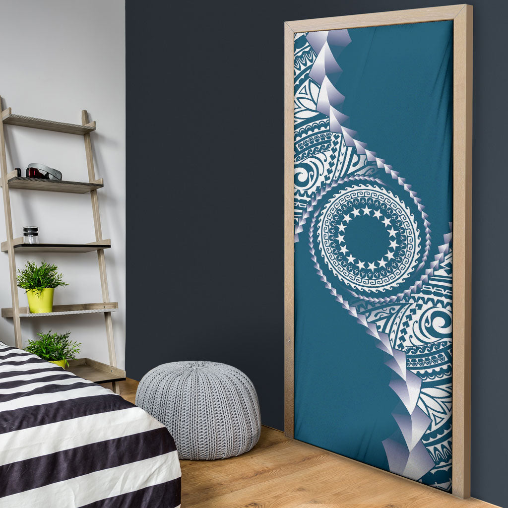 Cook Islands Gospel Day Door Cover Blue Tribal Curves LT05 - Polynesian Pride