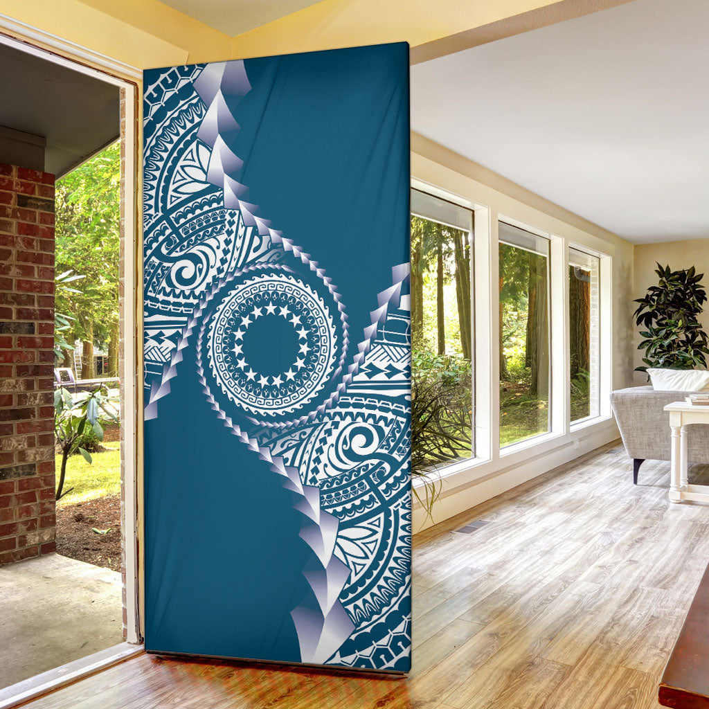 Cook Islands Gospel Day Door Cover Blue Tribal Curves LT05 - Polynesian Pride