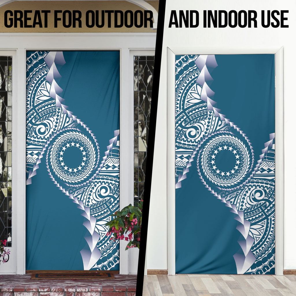 Cook Islands Gospel Day Door Cover Blue Tribal Curves LT05 - Polynesian Pride