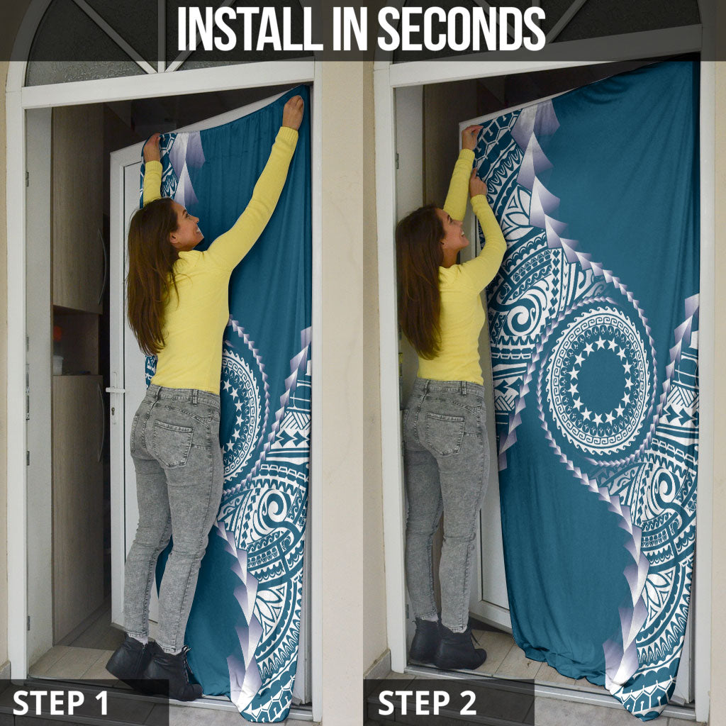 Cook Islands Gospel Day Door Cover Blue Tribal Curves LT05 - Polynesian Pride
