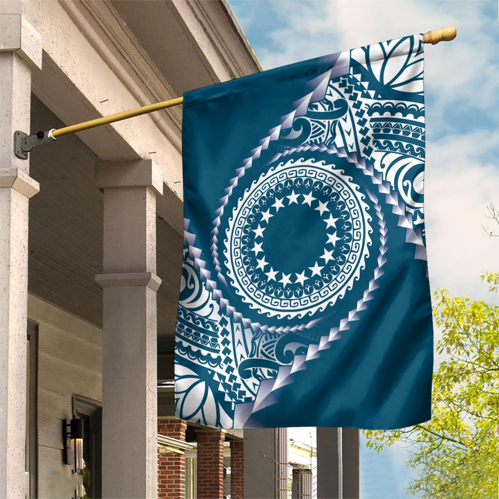 Cook Islands Gospel Day Garden Flag Blue Tribal Curves LT05 House Flag Blue - Polynesian Pride