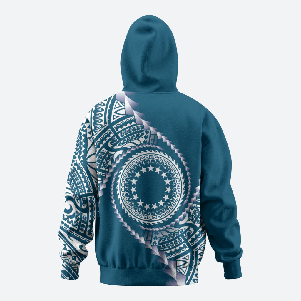 Cook Islands Gospel Day Hoodie Blue Tribal Curves LT05 - Polynesian Pride