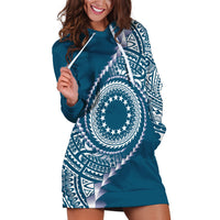 Cook Islands Gospel Day Hoodie Dress Blue Tribal Curves LT05 Blue - Polynesian Pride