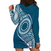 Cook Islands Gospel Day Hoodie Dress Blue Tribal Curves LT05 - Polynesian Pride