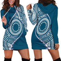 Cook Islands Gospel Day Hoodie Dress Blue Tribal Curves LT05 - Polynesian Pride