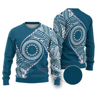 Cook Islands Gospel Day Ugly Christmas Sweater Blue Tribal Curves LT05 Blue - Polynesian Pride