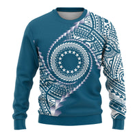 Cook Islands Gospel Day Ugly Christmas Sweater Blue Tribal Curves LT05 - Polynesian Pride