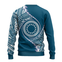 Cook Islands Gospel Day Ugly Christmas Sweater Blue Tribal Curves LT05 - Polynesian Pride