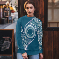 Cook Islands Gospel Day Ugly Christmas Sweater Blue Tribal Curves LT05 - Polynesian Pride