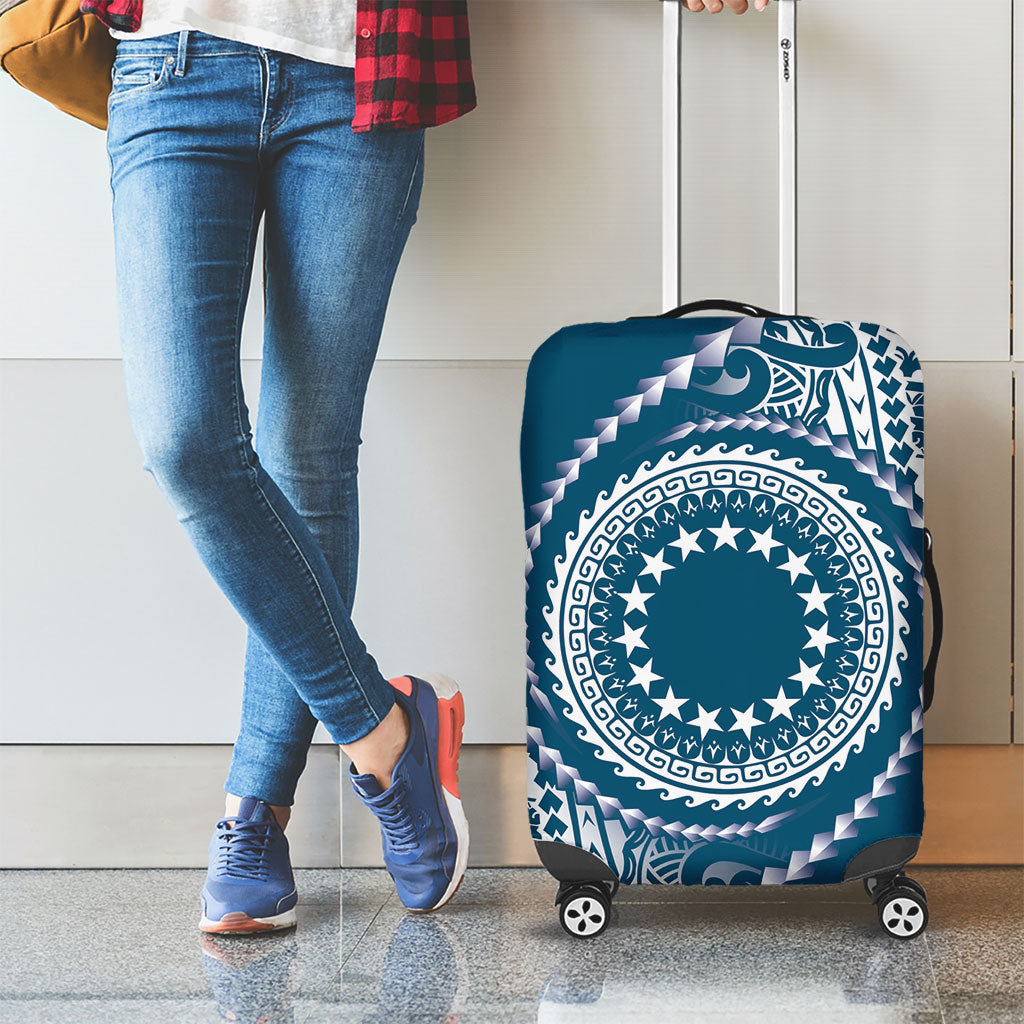 Cook Islands Gospel Day Luggage Cover Blue Tribal Curves LT05 - Polynesian Pride