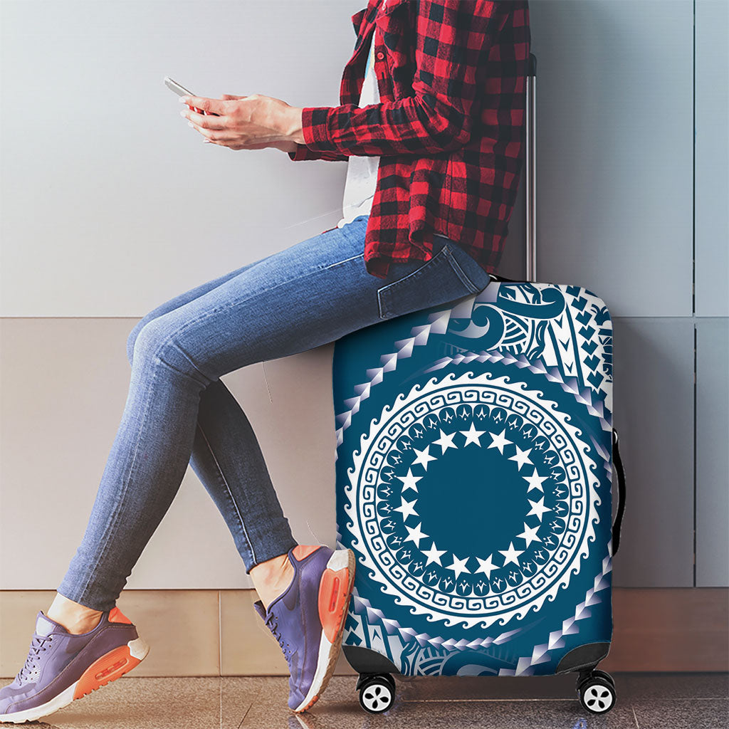 Cook Islands Gospel Day Luggage Cover Blue Tribal Curves LT05 - Polynesian Pride