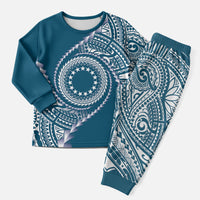 Cook Islands Gospel Day Christmas Pajama Set Blue Tribal Curves LT05 Men Blue - Polynesian Pride