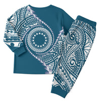 Cook Islands Gospel Day Christmas Pajama Set Blue Tribal Curves LT05 - Polynesian Pride