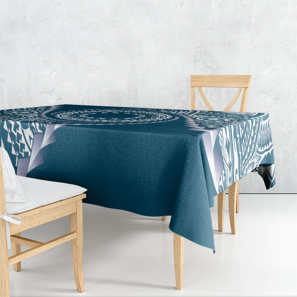 Cook Islands Gospel Day Tablecloth Blue Tribal Curves LT05 - Polynesian Pride