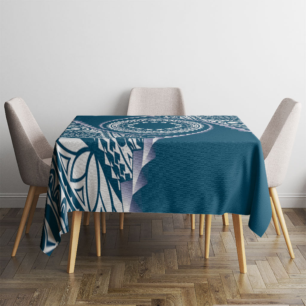 Cook Islands Gospel Day Tablecloth Blue Tribal Curves LT05 - Polynesian Pride