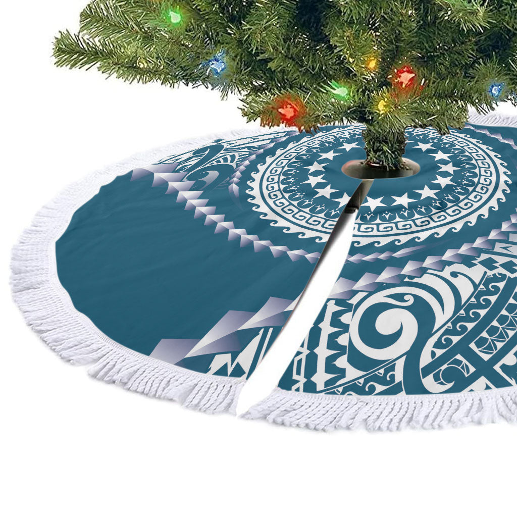 Cook Islands Gospel Day Tree Skirt Blue Tribal Curves