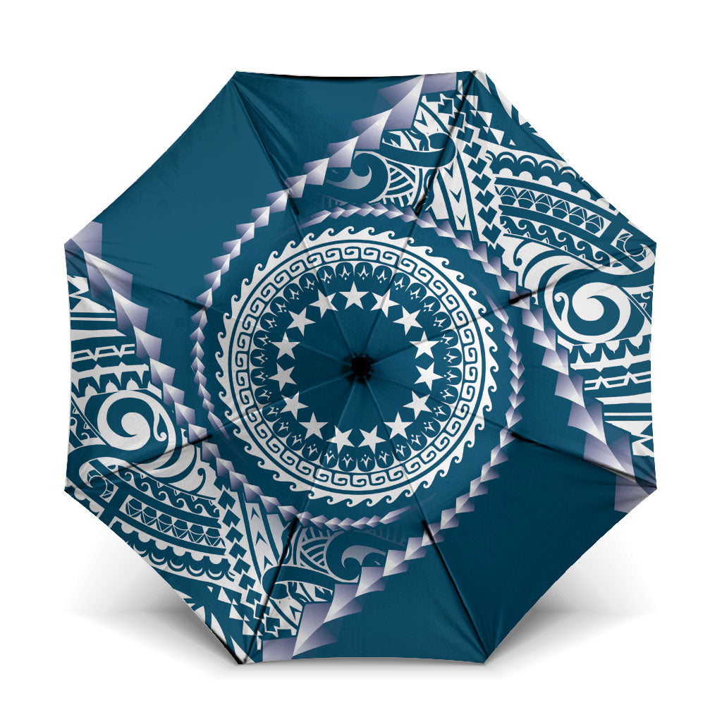 Cook Islands Gospel Day Umbrella Blue Tribal Curves LT05 One Size Folded 11.42 inch Opened Diameter 37.4 inch Blue - Polynesian Pride