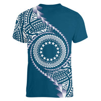 Cook Islands Gospel Day Women V-Neck T-Shirt Blue Tribal Curves LT05 - Polynesian Pride