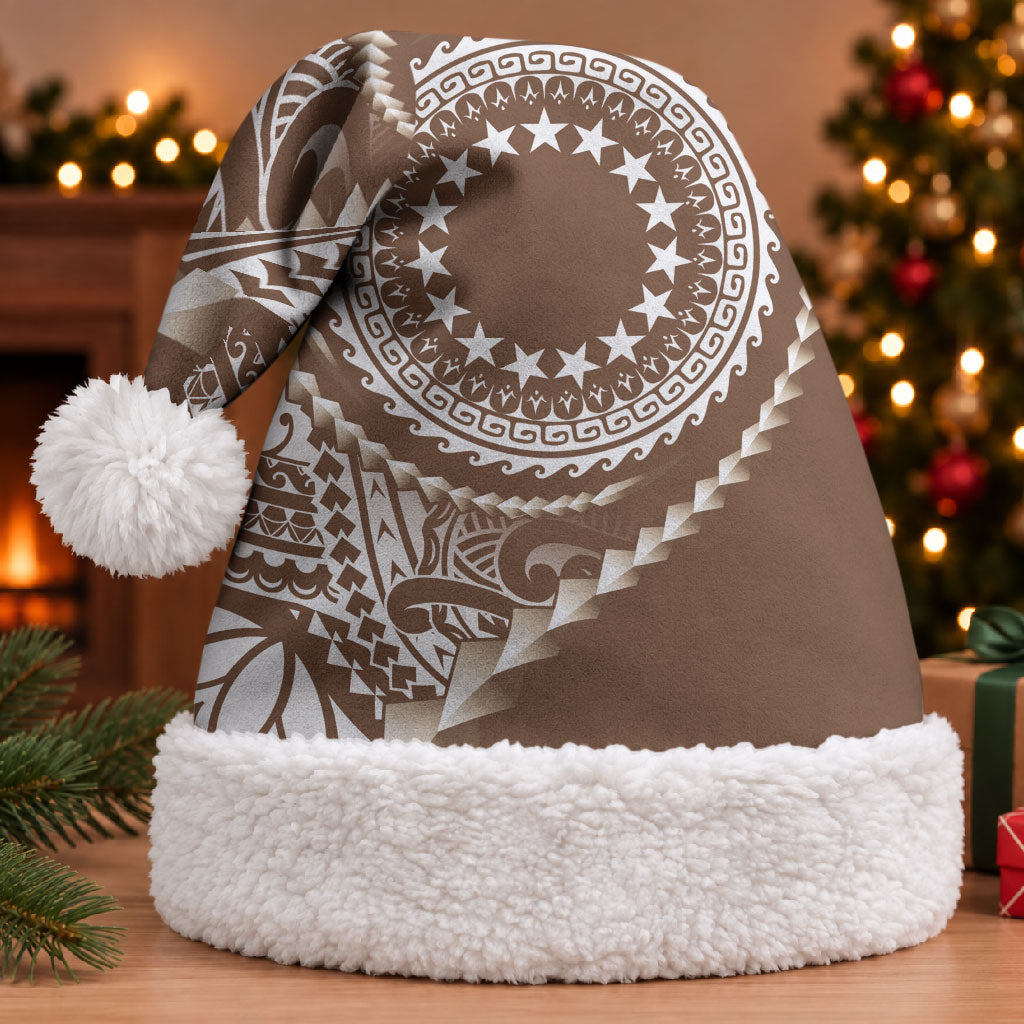 Cook Islands Gospel Day Christmas Santa Hat Brown Tribal Curves LT05 With Fur Brown - Polynesian Pride