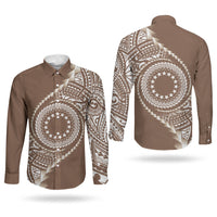 Cook Islands Gospel Day Couples Matching Mermaid Dress and Long Sleeve Button Shirt Brown Tribal Curves LT05 - Polynesian Pride