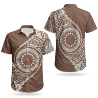 Cook Islands Gospel Day Couples Matching Off Shoulder Maxi Dress and Hawaiian Shirt Brown Tribal Curves LT05 - Polynesian Pride