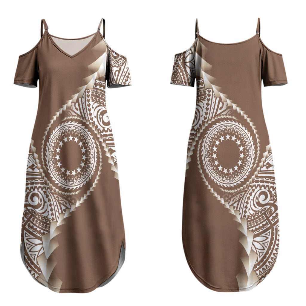 Cook Islands Gospel Day Couples Matching Summer Maxi Dress and Hawaiian Shirt Brown Tribal Curves LT05 - Polynesian Pride