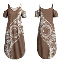 Cook Islands Gospel Day Couples Matching Summer Maxi Dress and Hawaiian Shirt Brown Tribal Curves LT05 - Polynesian Pride