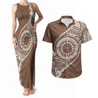 Cook Islands Gospel Day Couples Matching Tank Maxi Dress and Hawaiian Shirt Brown Tribal Curves LT05 Brown - Polynesian Pride