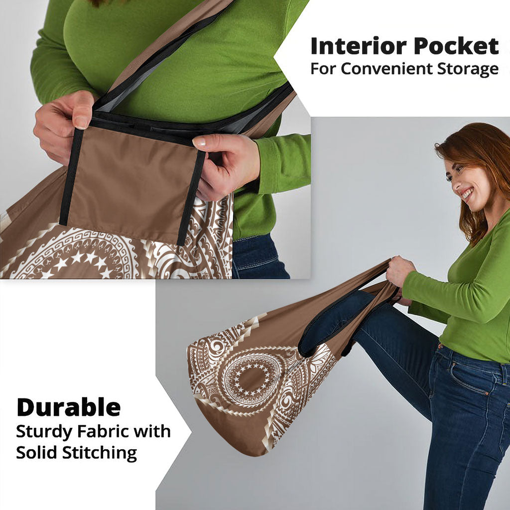Cook Islands Gospel Day Grocery Bag Brown Tribal Curves