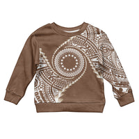 Cook Islands Gospel Day Kid Ugly Christmas Sweater Brown Tribal Curves LT05 Kid Brown - Polynesian Pride