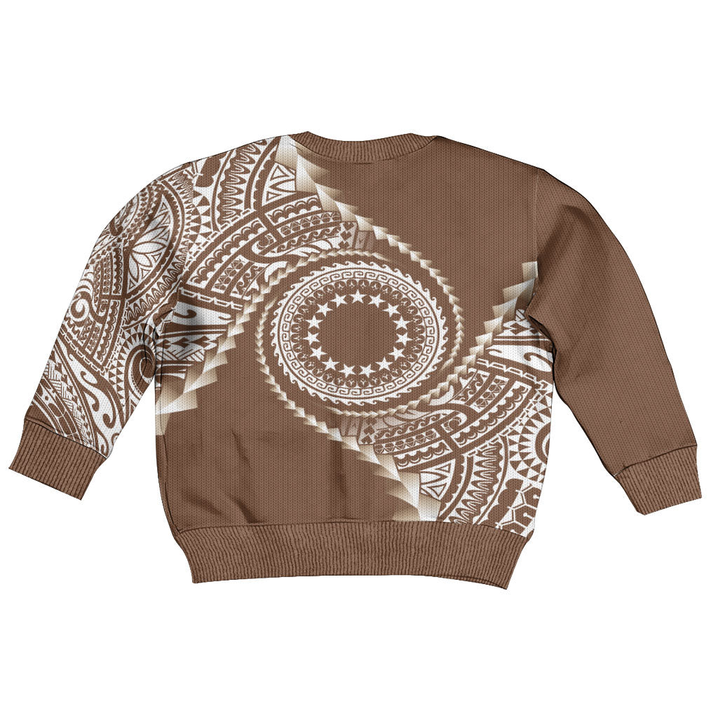 Cook Islands Gospel Day Kid Ugly Christmas Sweater Brown Tribal Curves LT05 - Polynesian Pride