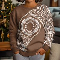 Cook Islands Gospel Day Kid Ugly Christmas Sweater Brown Tribal Curves LT05 - Polynesian Pride