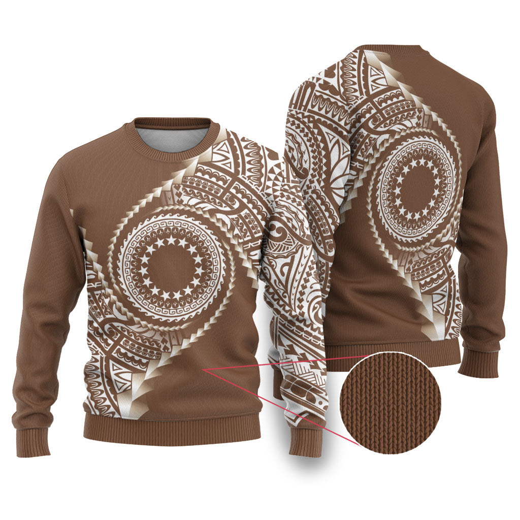 Cook Islands Gospel Day Ugly Christmas Sweater Brown Tribal Curves LT05 Brown - Polynesian Pride