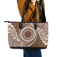 Cook Islands Gospel Day Leather Tote Bag Brown Tribal Curves LT05 - Polynesian Pride